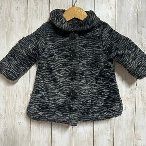 Calvin Klein Jeans Baby Girl Black&Grey Zebra Faux Winter Dress Coat Size 12m